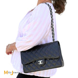 Chanel Double Flap Quilted Caviar Leather Black Crossbody Bag Jumbo 2018