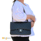 Chanel Double Flap Quilted Caviar Leather Black Crossbody Bag Jumbo 2018