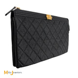 Chanel Black Quilted Caviar Leatherboy Zipper Pouch Medium 2018-2019