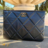 Chanel 19 Original Case Black Quilted Lambskin Clutch