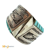 Charlie Bowie Sterling Silver 925 Navajo Turquoise Large Cuff Bracelet