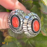 Chester Benally Navajo Signed Sterling Silver 925 Coral Earrings