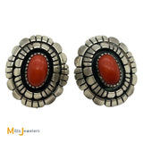 Chester Benally Navajo Signed Sterling Silver 925 Coral Earrings