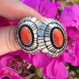 Chester Benally Navajo Signed Sterling Silver 925 Coral Earrings