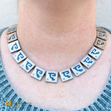 Sterling Silver 925 Turquoise Chip Inlay Box Link Panel Necklace
