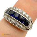 Vintage Platinum and 9K Yellow Gold 0.5ctw Synthetic Sapphire and 0.24ctw Diamond Band Size 5.25