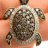 Signed 10K Two-tone Gold 0.58ctw Multicolor Diamond Turtle Pendant