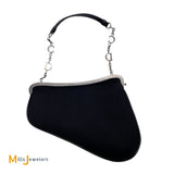 Vintage Christian Dior Satin Frame Mini Saddle Clutch Handbag Black 2002