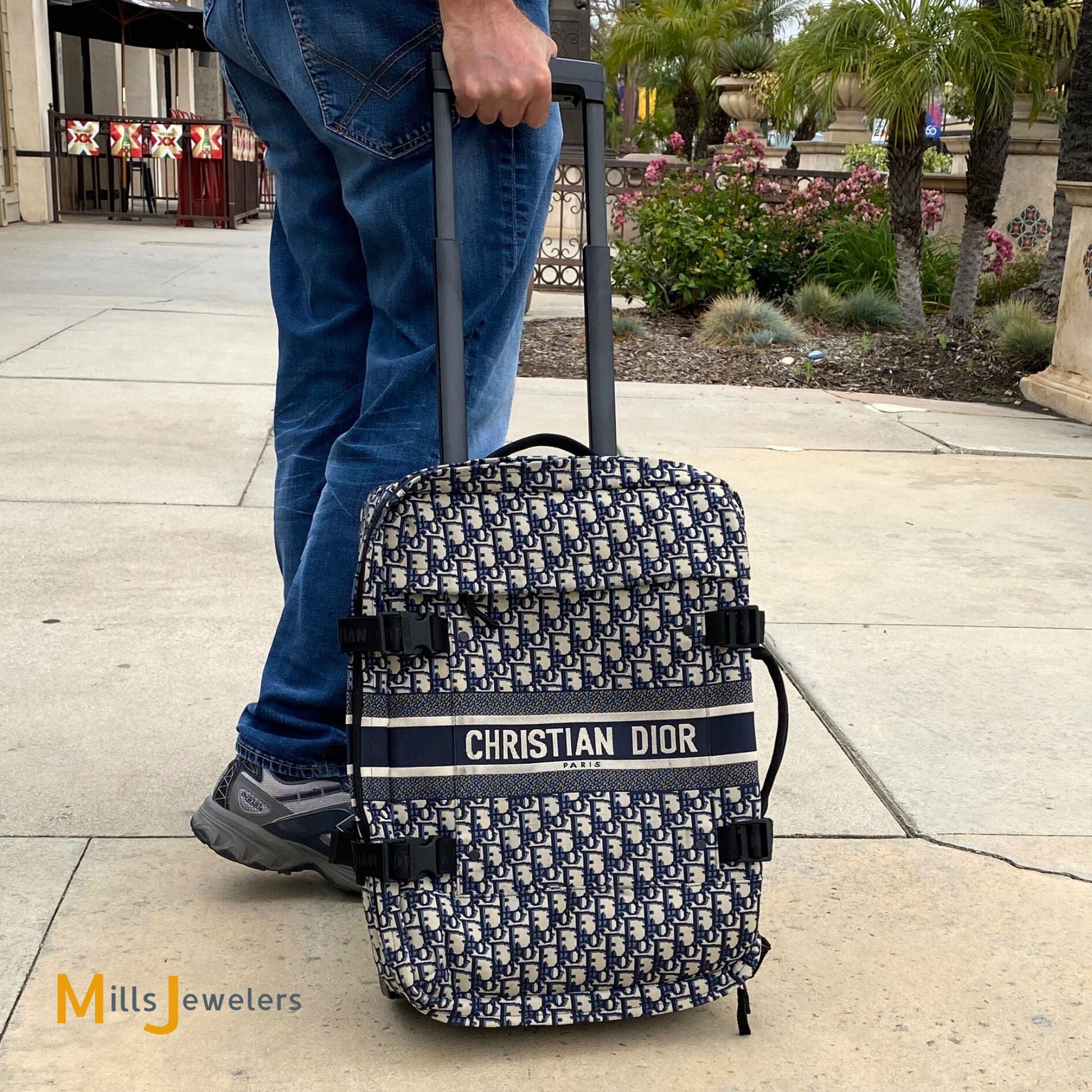 dior travel bag men's Dior DiorTravel Small Travel Suitcase Blue Dior Oblique Technical Jacq – Mills Jewelers & Loan