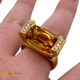 18K Yellow Gold 6.19ct Citrine 0.16cts Diamond Cocktail Ring Size 6.5