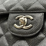 Chanel Double Flap Quilted Caviar Leather Black Crossbody Bag Jumbo 2018