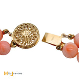 14K Yellow Gold Double-Strand Pink Coral Bead Necklace 16"