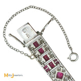 Antique 18K White Gold 1.92ctw Diamond and 15.84ctw Ruby Art Deco Link Bracelet 6.5"