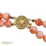 14K Yellow Gold Double-Strand Pink Coral Bead Necklace 16"
