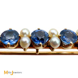 Vintage Hammerman Brothers 14K Yellow Gold 0.75ctw Blue Sapphire 0.7ctw Pearl Lapel Pin