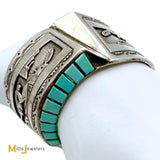 Charlie Bowie Sterling Silver 925 Navajo Turquoise Large Cuff Bracelet