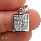 18K White Gold Princess Cut 0.96ctw Diamond Cluster Dangle Pendant
