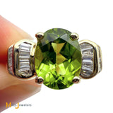 14k Yellow Gold 1.76ct Oval Peridot 0.24ctw Diamond Cocktail Ring Size 6.25