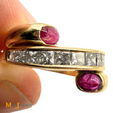 14k Yellow Gold 0.32ctw Ruby and 0.66ctw Princess Cut Diamond Band Ring Size 5.25