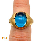 Torgny & Co. 14K Yellow Gold 6.58ct Blue Topaz Cabochon Signet Ring Size 8.5