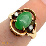 Vintage 14k Yellow Gold 2.33ct Jade and 0.06ctw Diamond Cocktail Ring Size 7