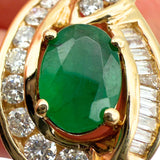 14K Yellow Gold 0.72ct Oval Emerald and 0.55ctw Diamond Slide Pendant