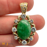Vintage 14K Yellow Gold 4.76ct Jade and 1.04ctw Diamond Slide Pendant