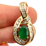 14K Yellow Gold 0.72ct Oval Emerald and 0.55ctw Diamond Slide Pendant