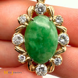 Vintage 14K Yellow Gold 4.76ct Jade and 1.04ctw Diamond Slide Pendant