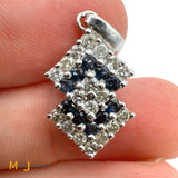 14K White Gold 0.5ctw Blue Sapphire and 0.54ctw Diamond Slide Geometric Pendant