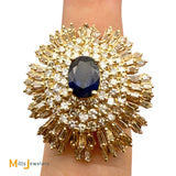 Vintage 14K Yellow Gold 1.53ct Blue Sapphire and 4.96ctw Diamond Cluster Ring