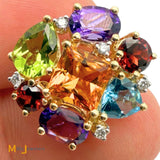 14k Yellow Gold Multicolor Gemstone and 0.15ctw Diamond Cluster Earrings