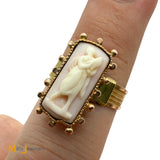 Antique 14k Yellow Gold Hand-Carved Coral Cameo Ring Size 8.25