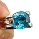 14K White Gold 4.82ct Blue Zircon and 1.0ctw Diamond Solitaire Ring Size 6.75