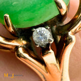 Vintage 14k Yellow Gold 2.33ct Jade and 0.06ctw Diamond Cocktail Ring Size 7