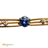 Vintage 14K Yellow Gold 0.28ct Blue Sapphire 0.05ctw Diamond and Pearl Lapel Pin
