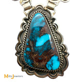 Vintage Leonard Platero Navajo Sterling Silver 925 Bisbee Turquoise Statement Necklace