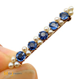 Vintage Hammerman Brothers 14K Yellow Gold 0.75ctw Blue Sapphire 0.7ctw Pearl Lapel Pin