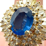 Vintage 14K Yellow Gold 1.09ct Blue Sapphire and 1.79ctw Diamond Cluster Halo Ring Size 7.25