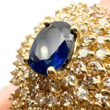 Vintage 14K Yellow Gold 1.53ct Blue Sapphire and 4.96ctw Diamond Cluster Ring