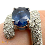 14k White Gold 1.54ct Blue Sapphire and 0.84ctw Diamond Cocktail Bypass Ring Size 6.5