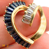 Bogarz Signed 14K Yellow Gold 1.98ctw Blue Sapphire 0.42ctw Diamond Slide Heart Pendant