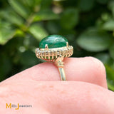 14K Yellow Gold 3.33ct Oval Cabochon Emerald 0.42ctw Diamond Cocktail Ring Size 7