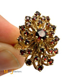14K Yellow Gold Garnet Cluster Cocktail Ring Size 7.5