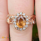 14K Rose Gold 0.96ct Citrine 0.41cts Diamond Cocktail Ring Size 5.25