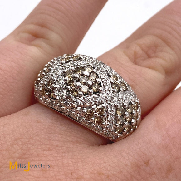 18K Pave 0.81cts White Diamonds 1.17cts Brown Diamonds Ring Size 8