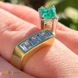 18K Yellow White Gold 0.48ct Colombian Emerald 1.92cts Diamond Bypass Ring Size 7