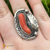 Sterling Silver 925 Coral Ring Size 5.5