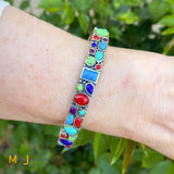 Multi Stone Sterling Silver 925 Cuff Bracelet