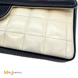 Chanel Vintage Cream and Black Patent Leather Chocolate Bar East West Shoulder Bag